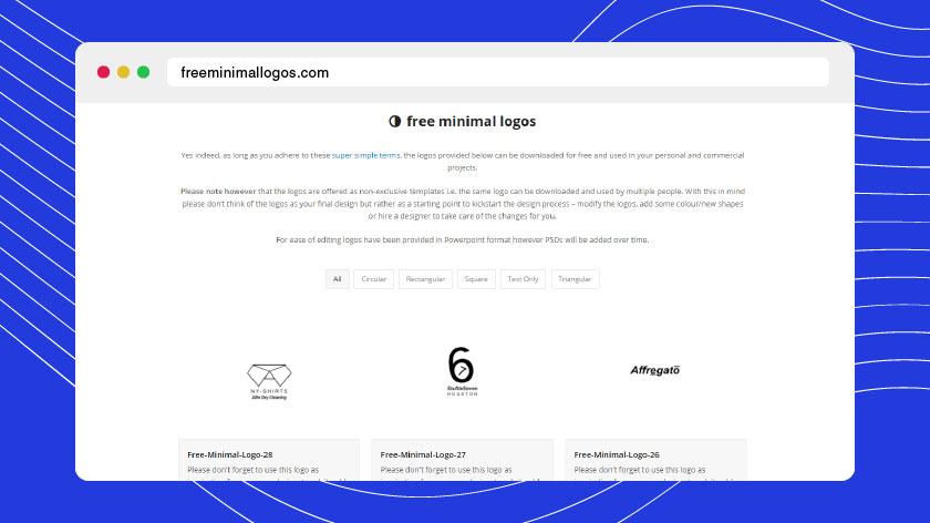 6 Awesome Logo resources for Designers 6 Homepage of Free Minimal Logos Website